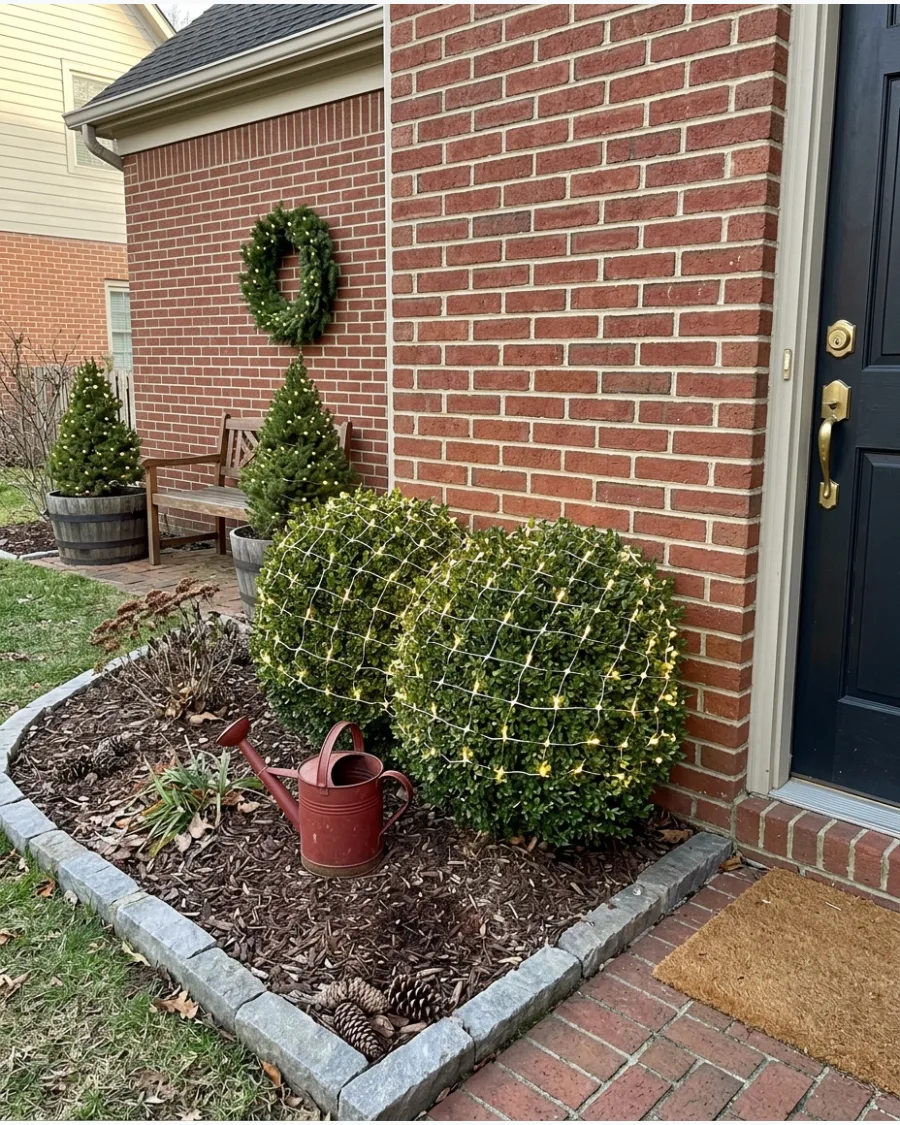 34. Simple Net Lights Over Shrubs
