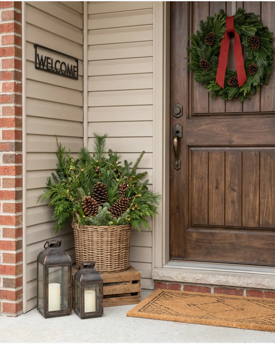 46. Pinecones and Evergreen Branches by the Door