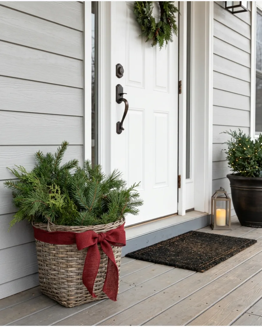 48. Rustic Basket Filled With Christmas Greenery