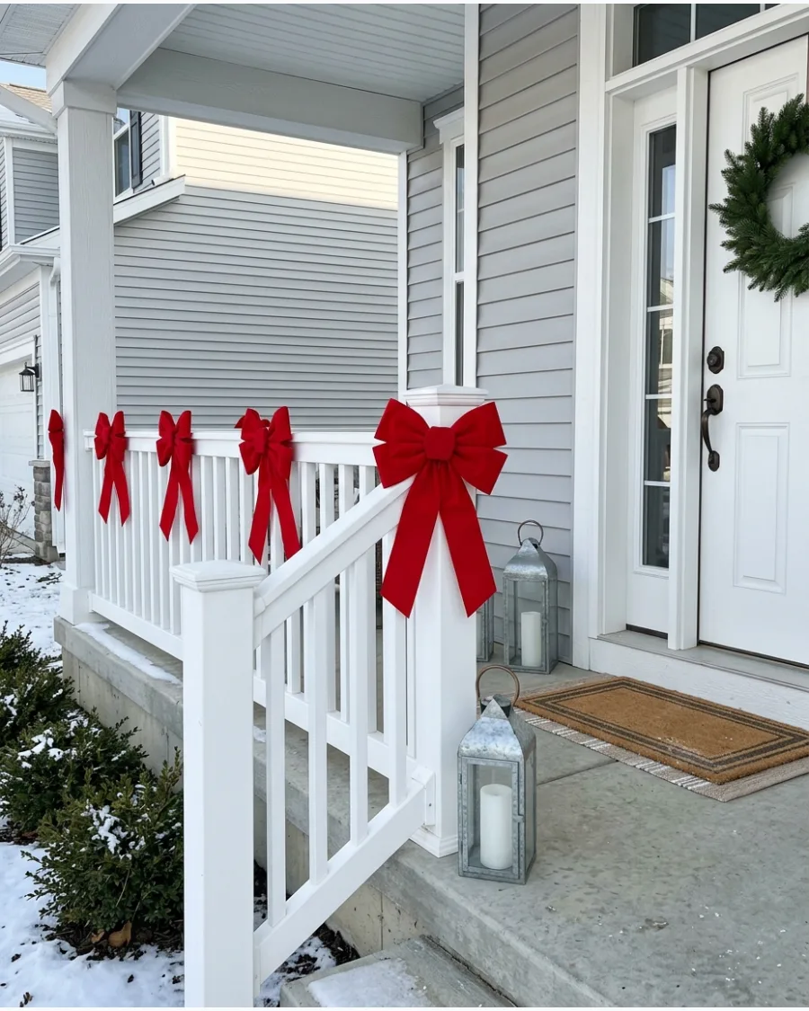 49. Simple Red Bows on Porch Railings