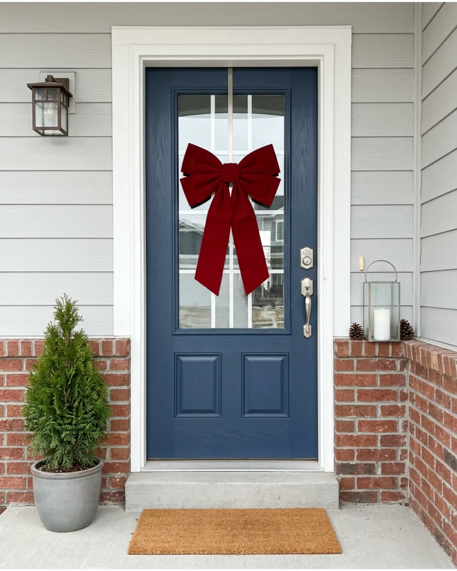 5. Oversized Red Bow on the Front Door