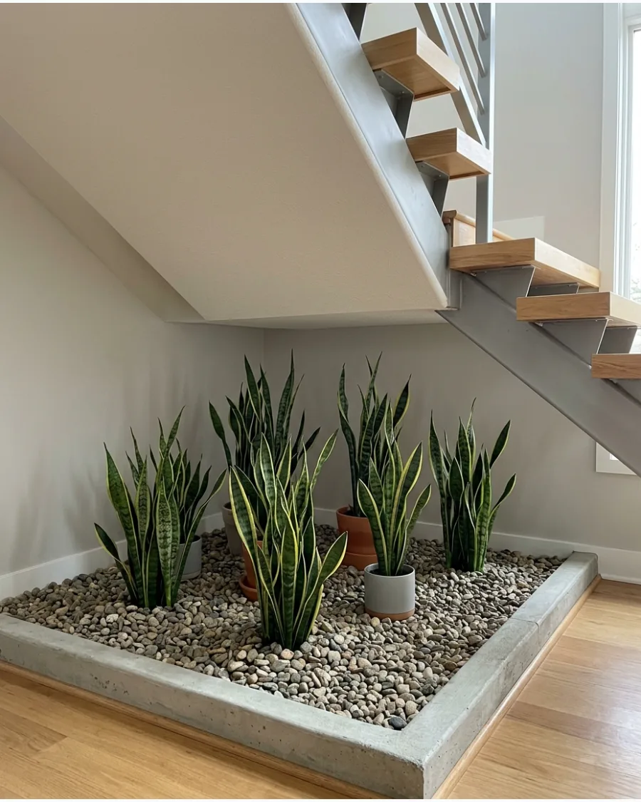 14. Snake Plant Garden Under Stairs