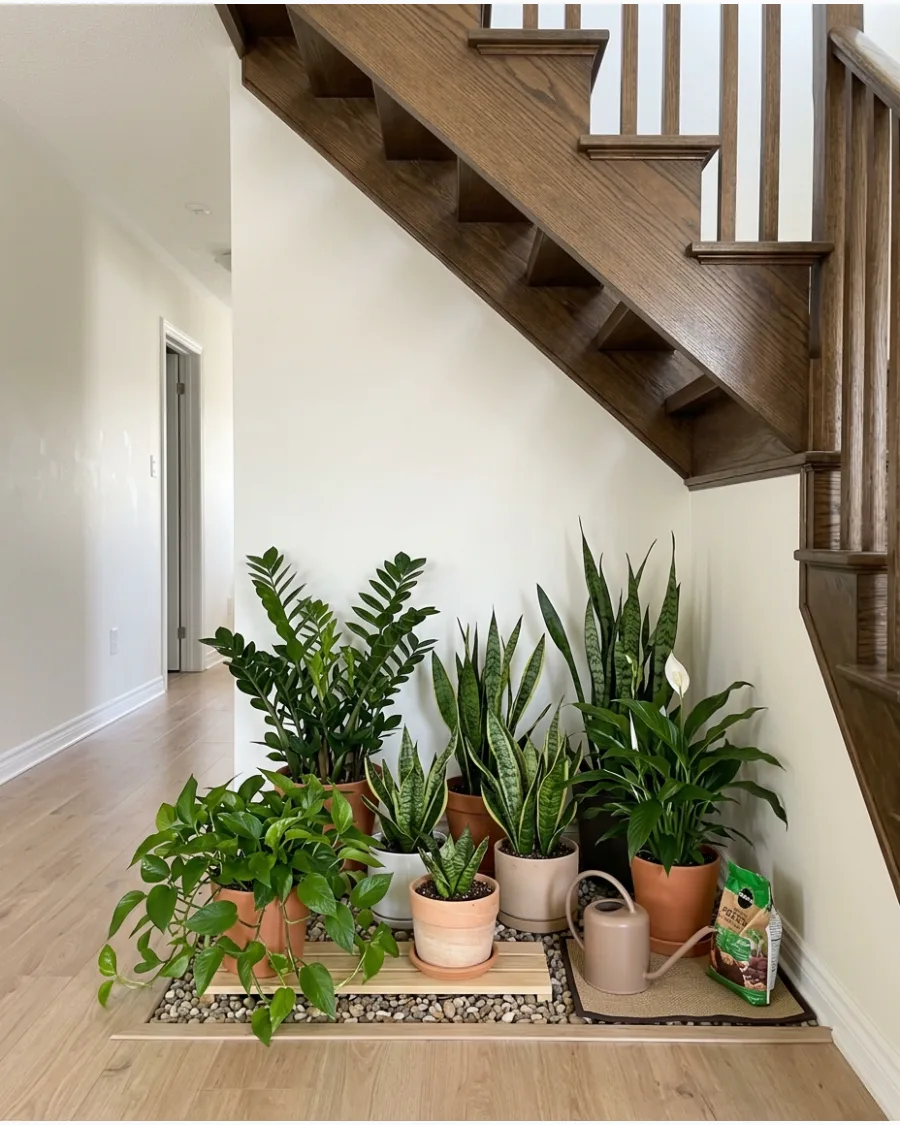 17. Low-Light Plant Garden Under Stairs