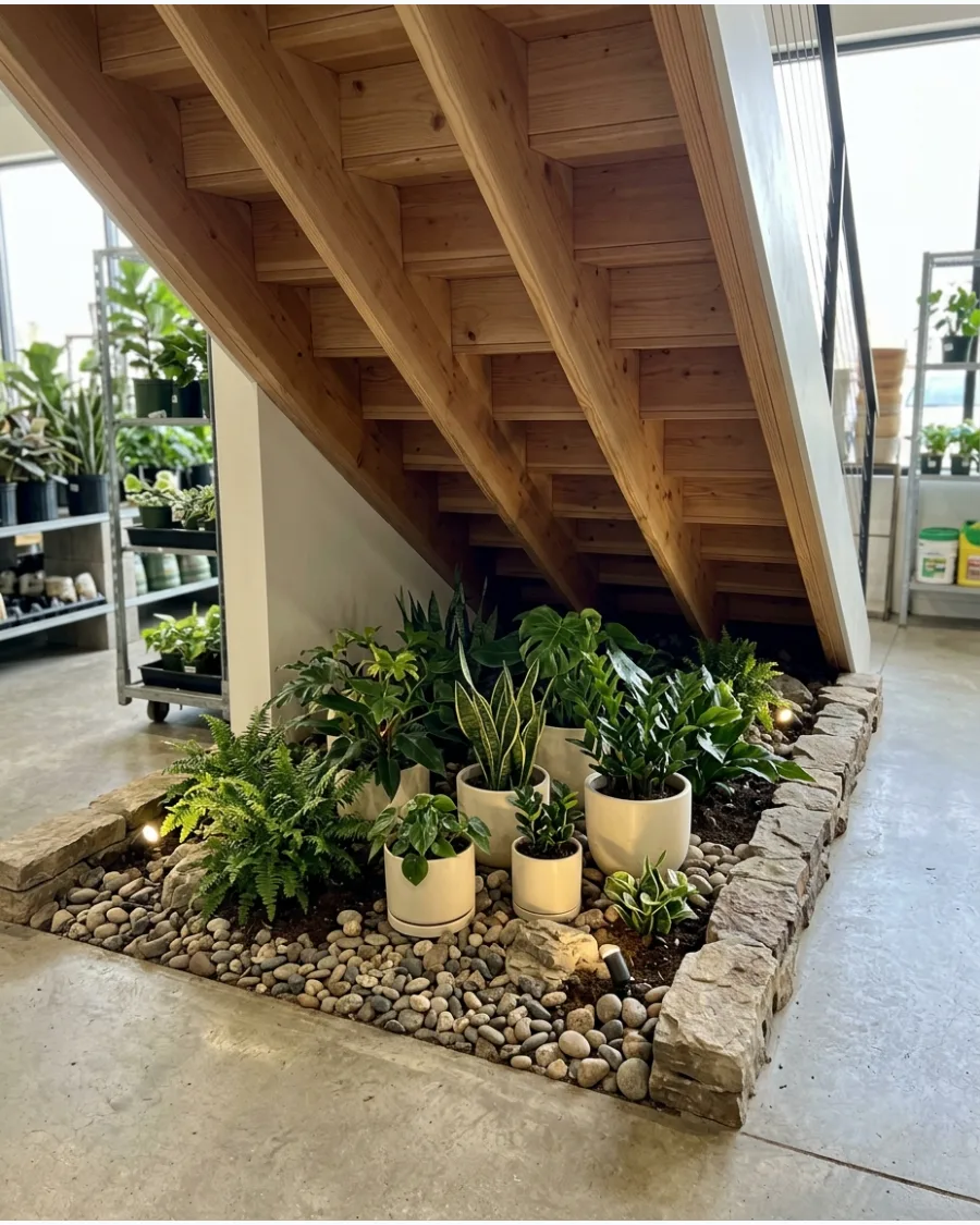 21. Organic Modern Garden Under Stairs