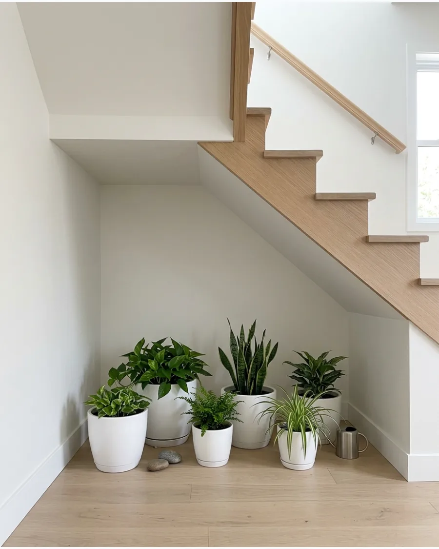 23. White Planter Garden Under Stairs