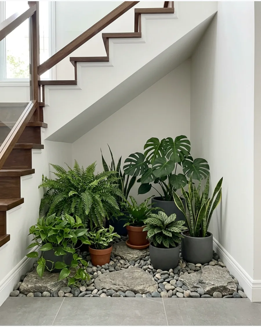 28. Monochromatic Green Under-Stair Garden
