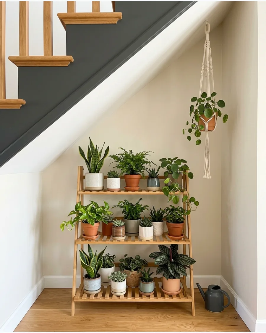 32. Tiered Plant Stand Garden Under Stairs
