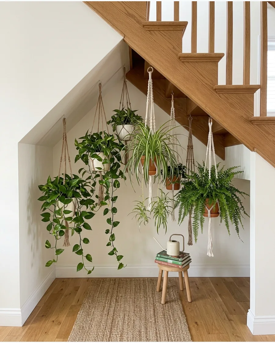34. Hanging Plant Garden Under Stairs