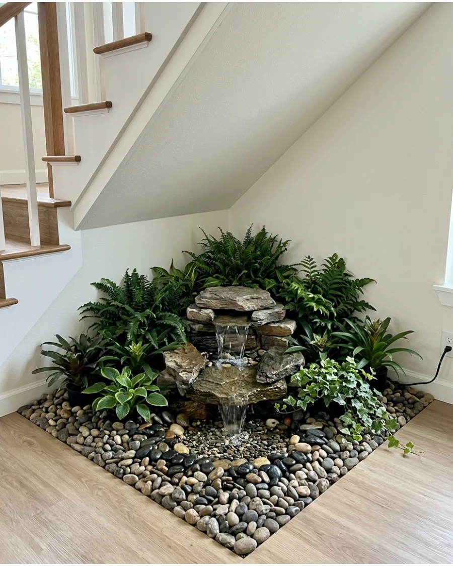 41. Mini Waterfall Garden Under Stairs