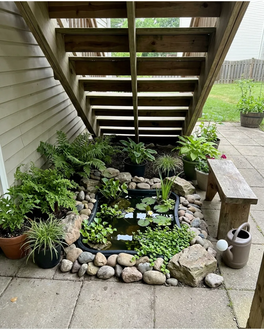 43. Mini Pond Garden Under Stairs