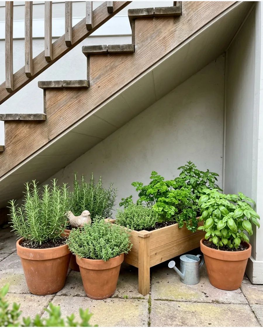46. Small Herb Garden Under Outdoor Stairs