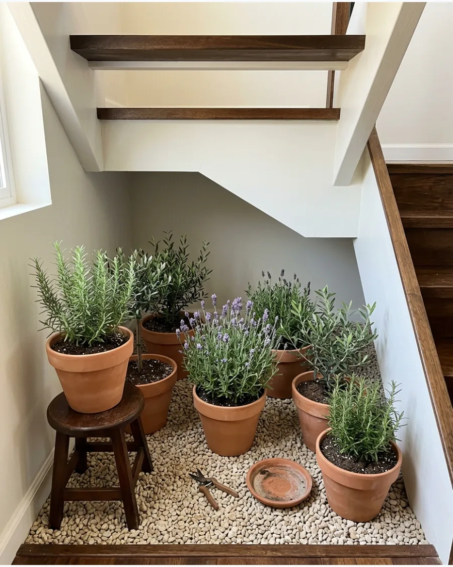 48. Mediterranean Garden Under Stairs