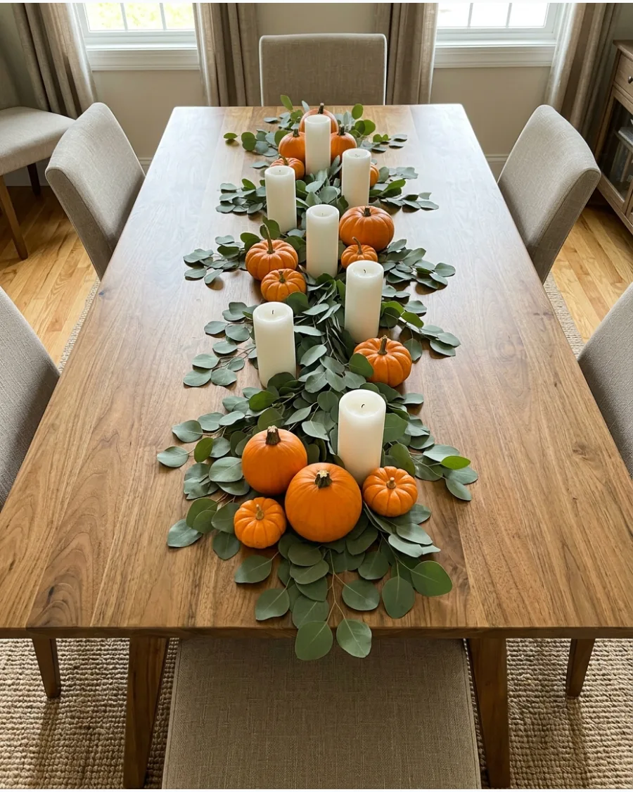 1. DIY Pumpkin and Eucalyptus Centerpiece