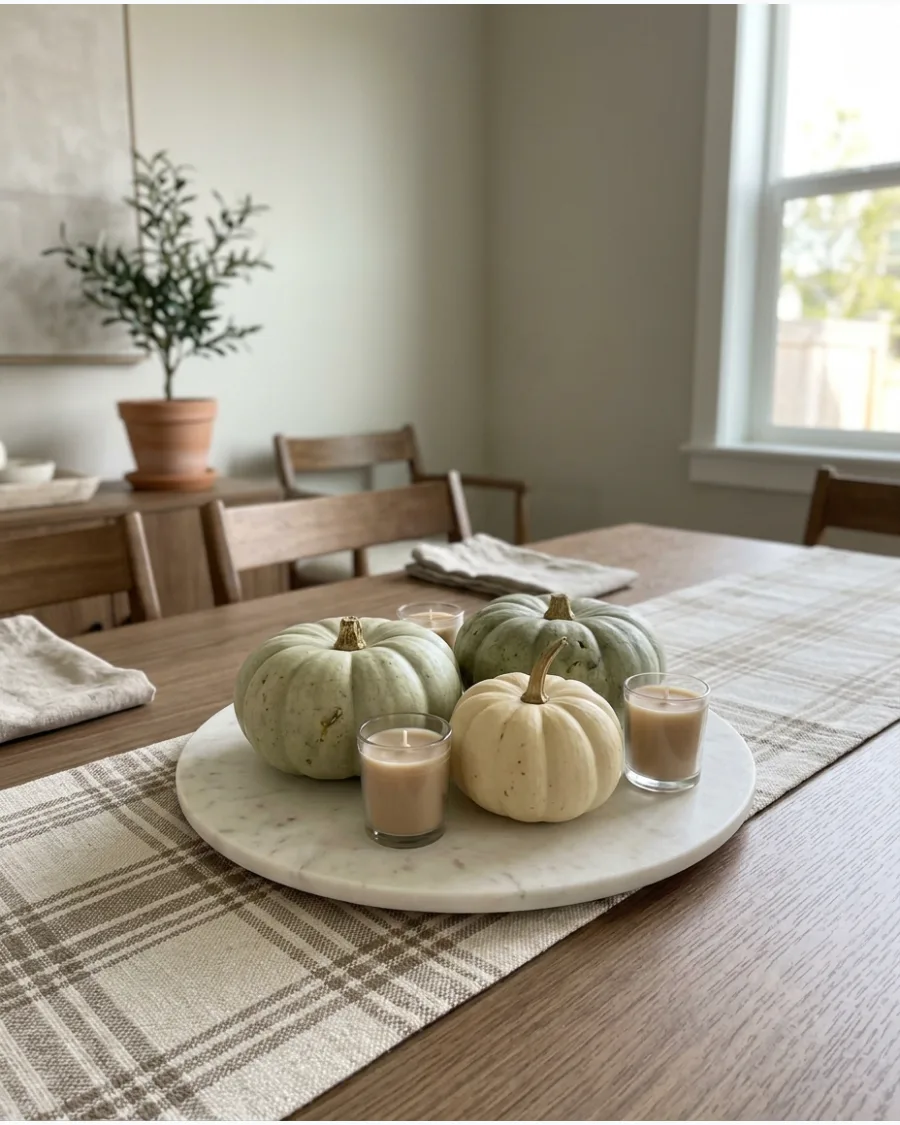 10. DIY Neutral Pumpkin Tray Centerpiece