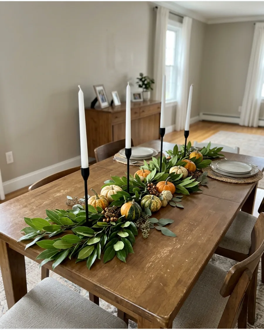 11. DIY Taper Candle and Greenery Centerpiece