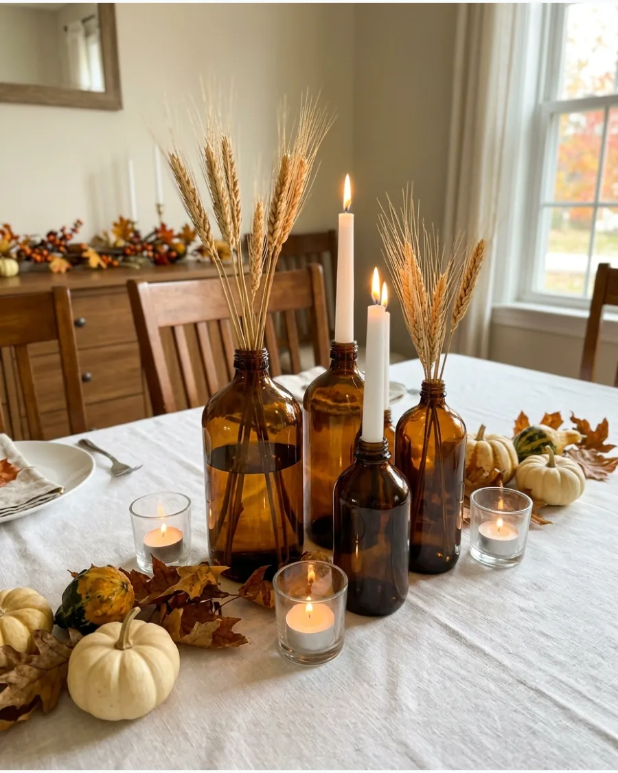 13. DIY Amber Glass Candle Centerpiece