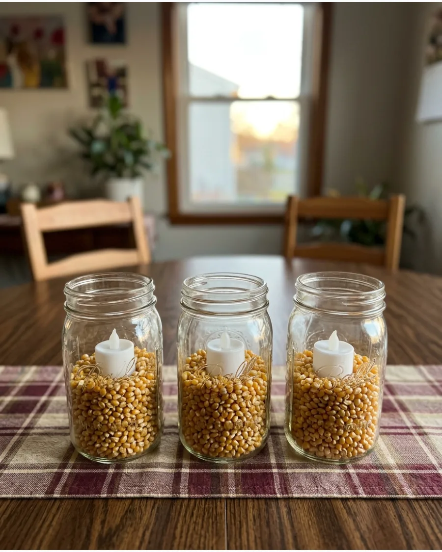 14. DIY Mason Jar Candle Centerpiece