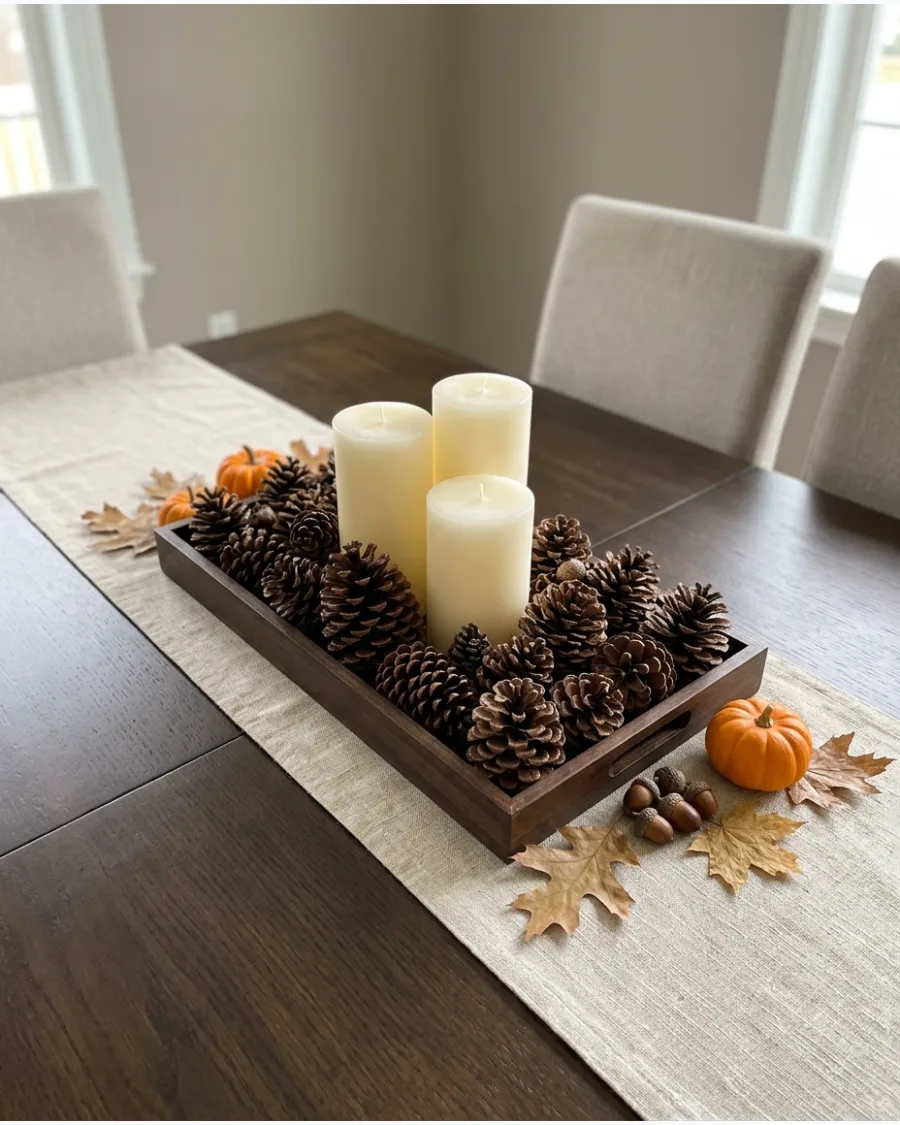 17. DIY Candle and Pinecone Centerpiece