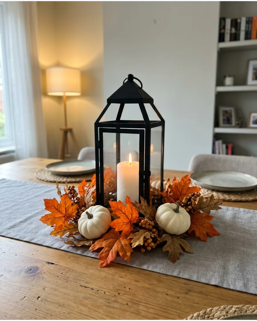 19. DIY Candle Lantern Thanksgiving Centerpiece