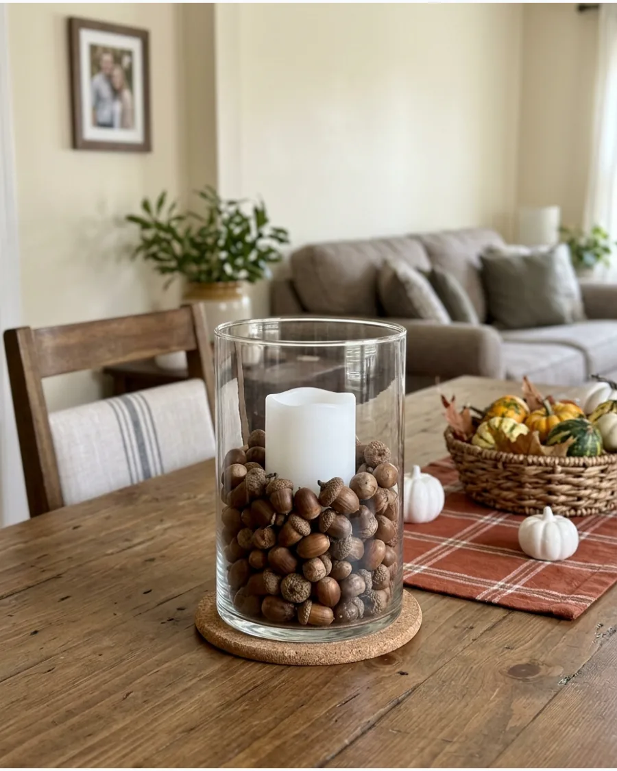 24. DIY Acorn-Filled Candle Vase