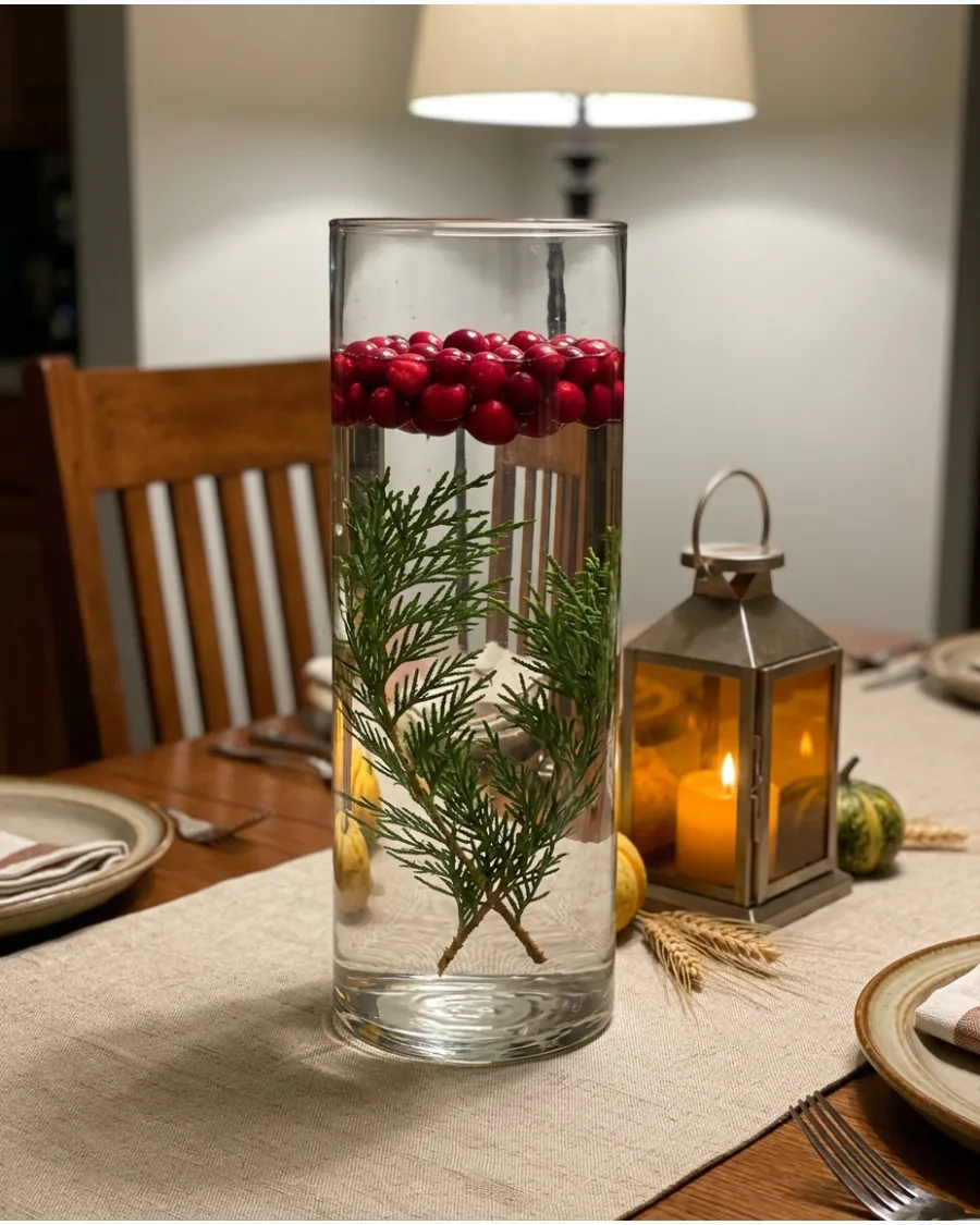 25. DIY Cranberry Glass Vase Centerpiece