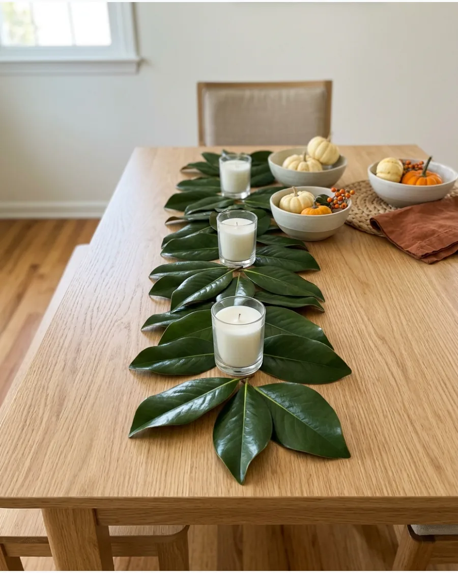 35. DIY Magnolia Leaf Centerpiece
