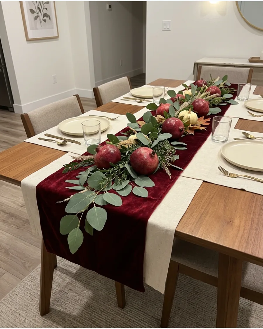 43. Pomegranate and Velvet Table Runner