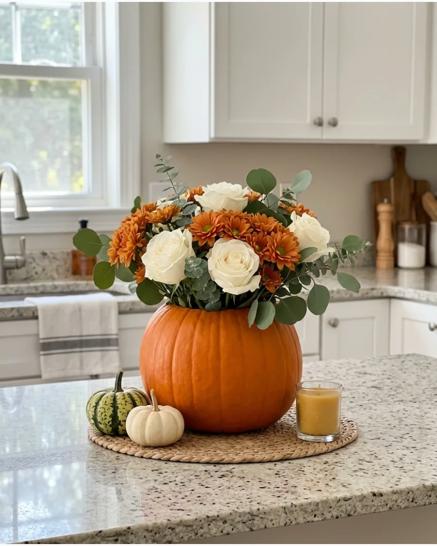 54. DIY Floral Pumpkin Centerpiece