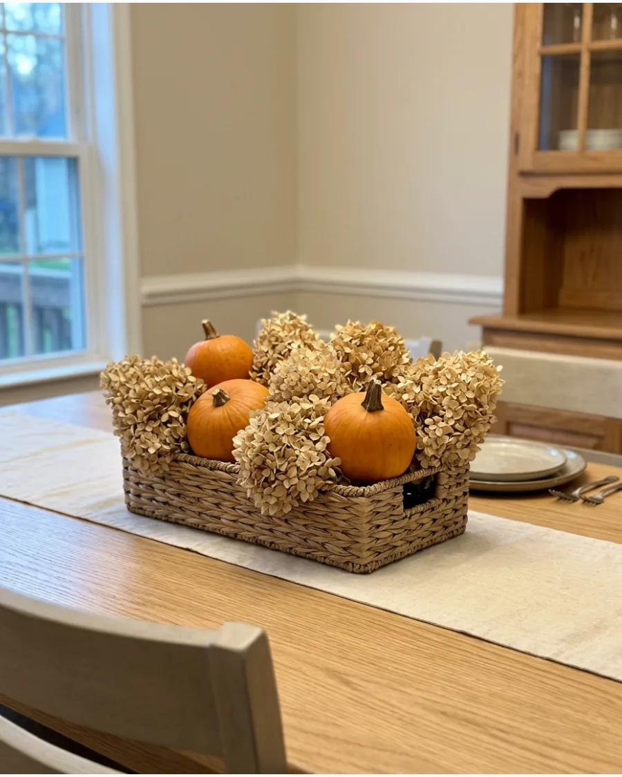 6. DIY Pumpkin and Hydrangea Centerpiece