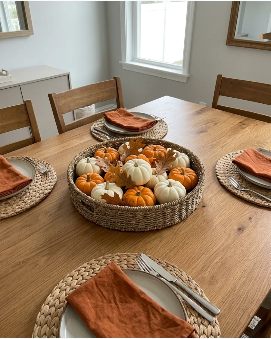 15. Pumpkin Basket Table Centerpiece