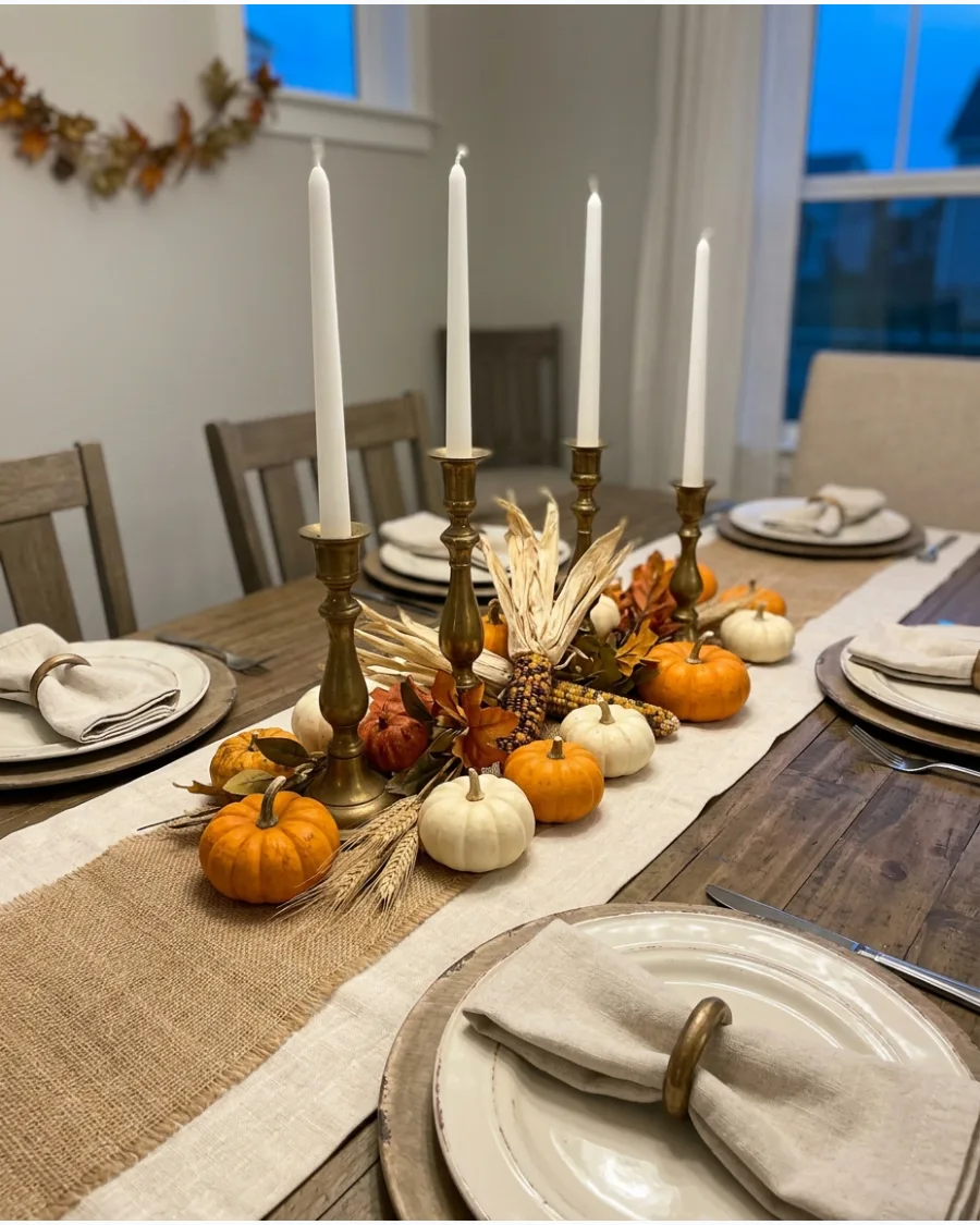 17. Pumpkin and Brass Candlestick Table