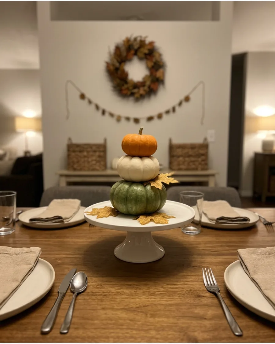18. Pumpkin Pedestal Table Decoration