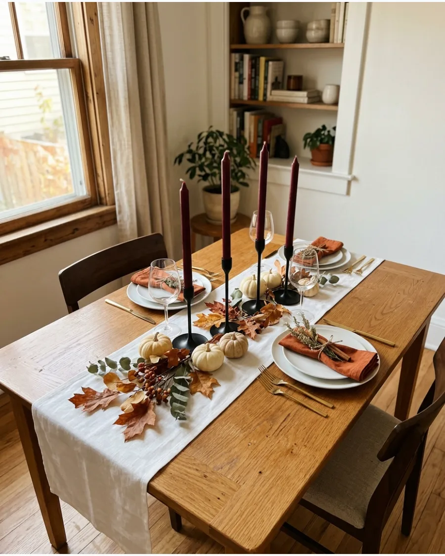 25. Burgundy Candle Thanksgiving Table