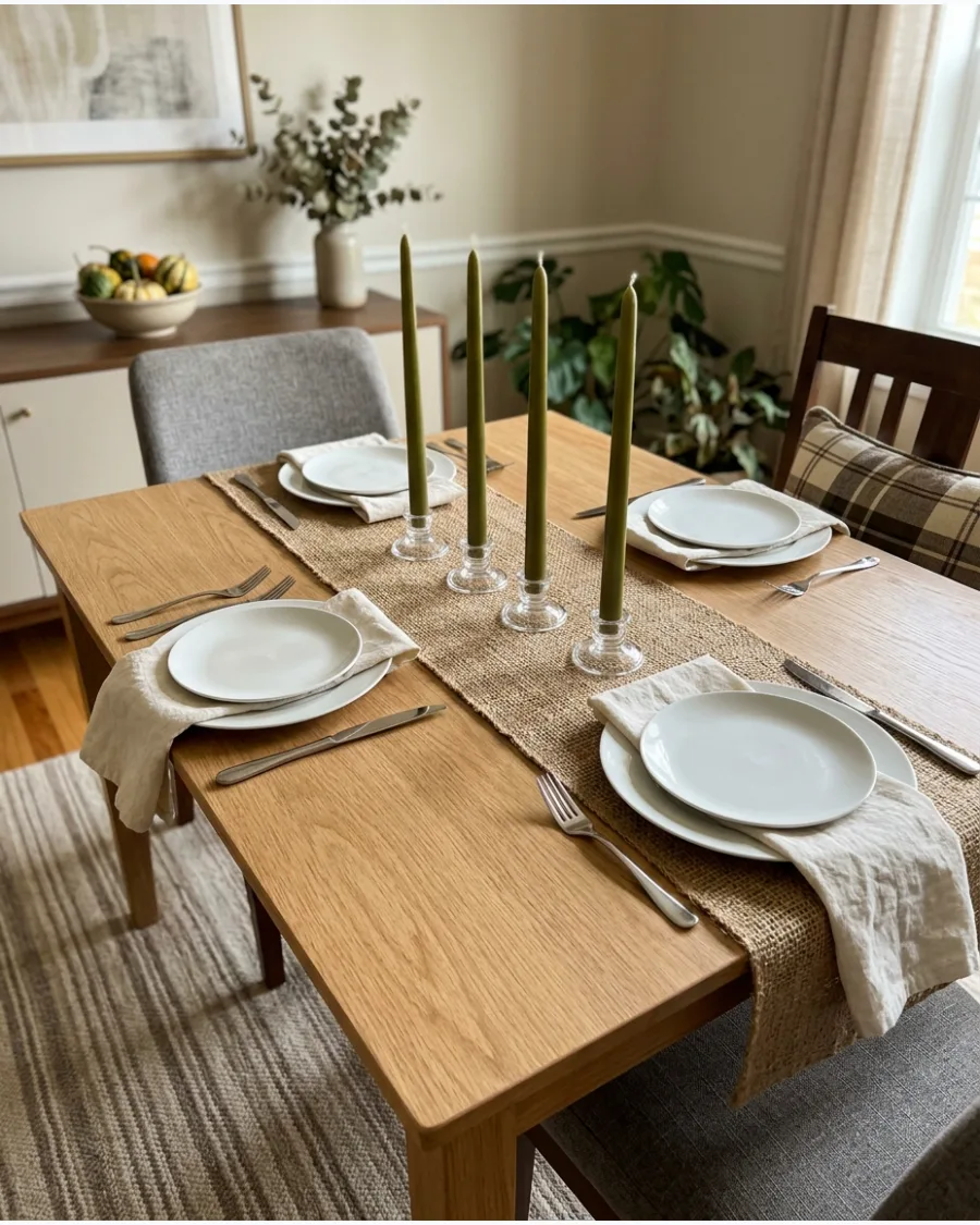 27. Olive Green Candle Thanksgiving Table