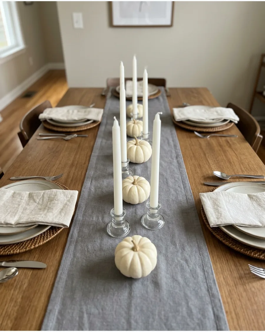 29. Candle and Mini Pumpkin Table Runner