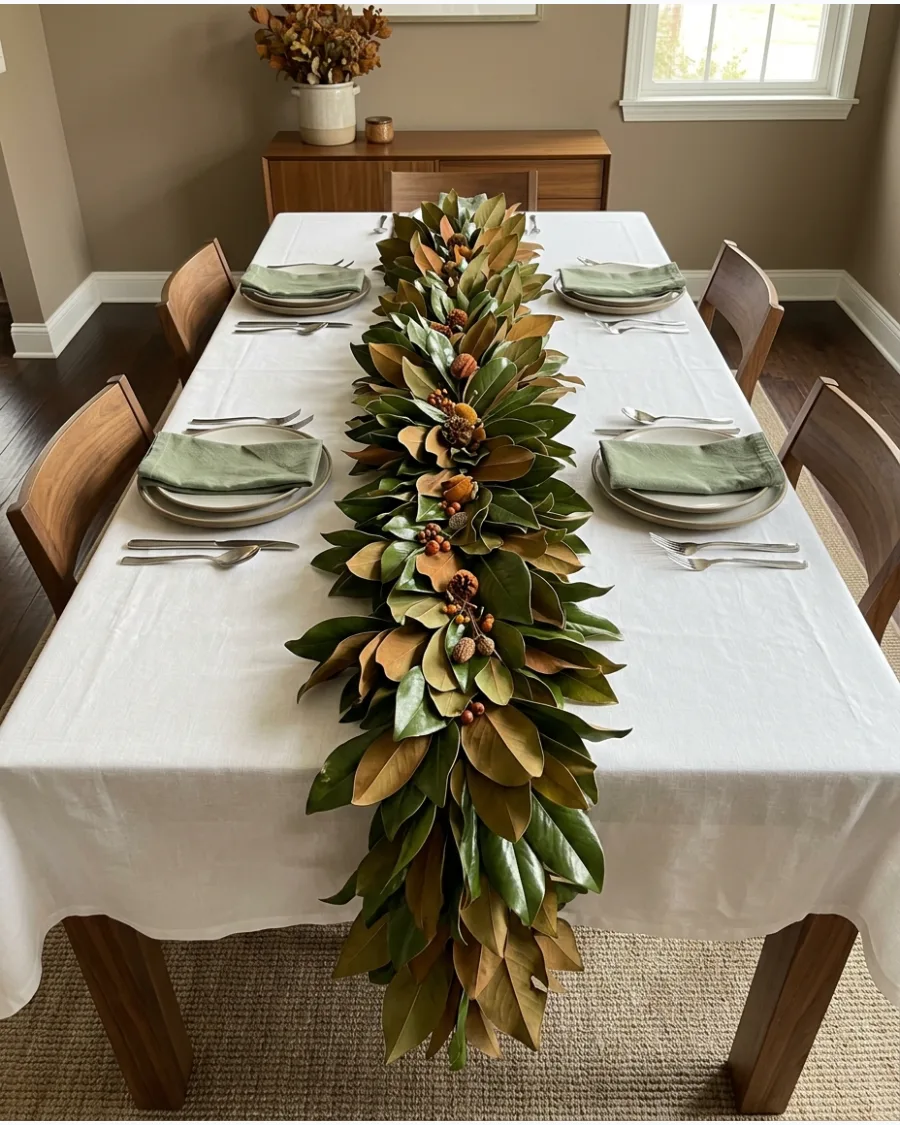 31. Magnolia Leaf Thanksgiving Table Runner