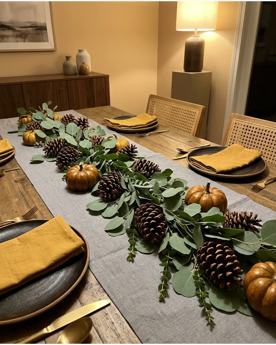 36. Pinecone and Greenery Table Runner