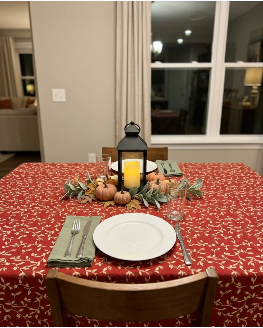 49. Red and Cream Floral Tablecloth