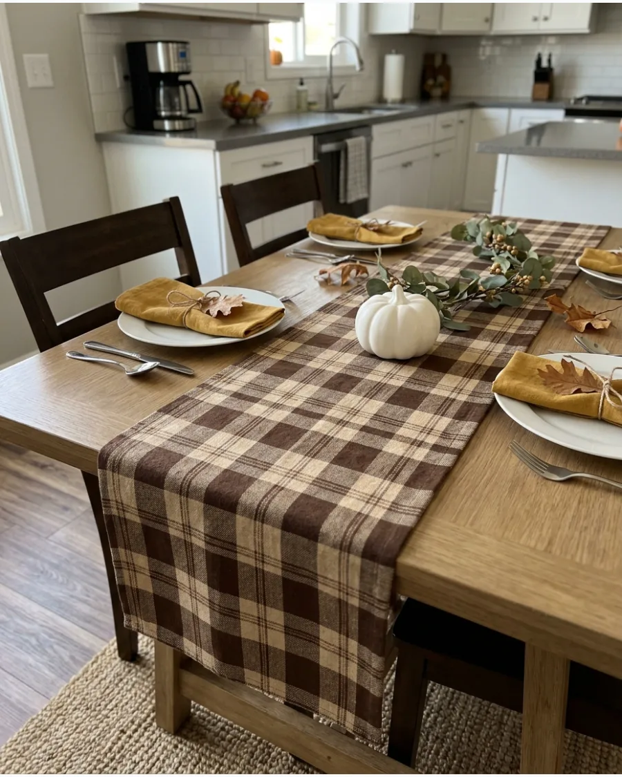 50. Brown Plaid Thanksgiving Table