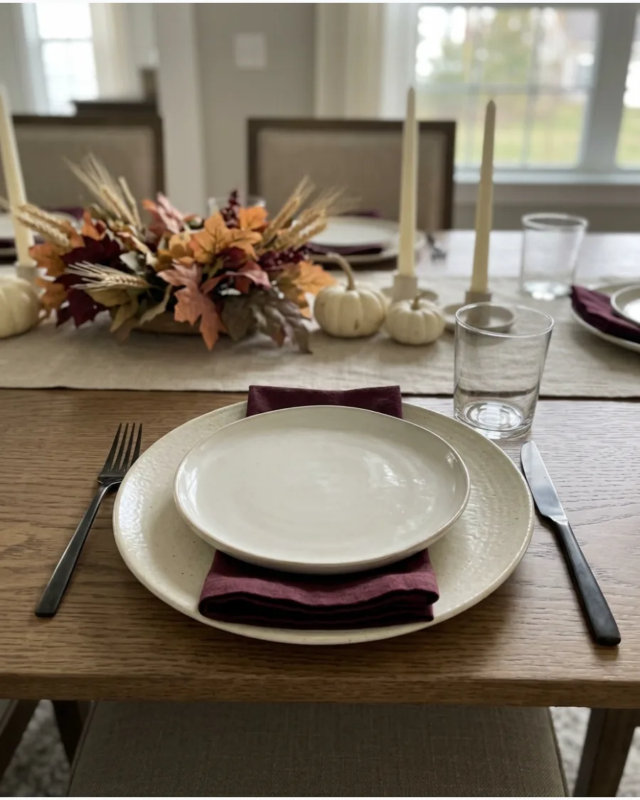 51. Burgundy and Cream Thanksgiving Table