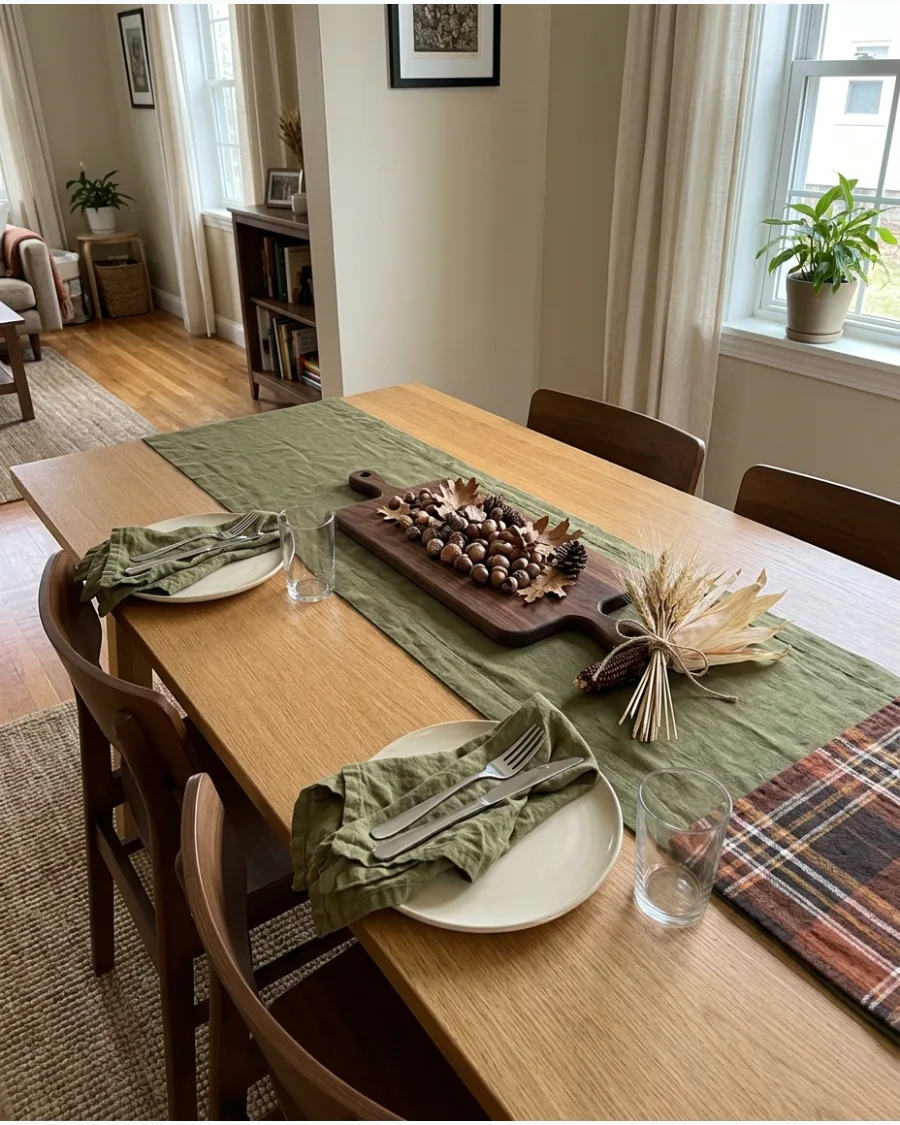 53. Olive Green and Brown Thanksgiving Table