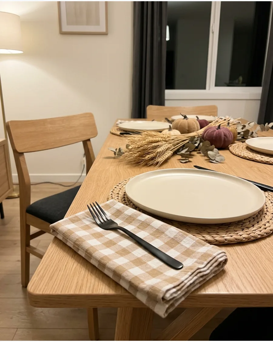 55. Gingham Thanksgiving Table Decoration