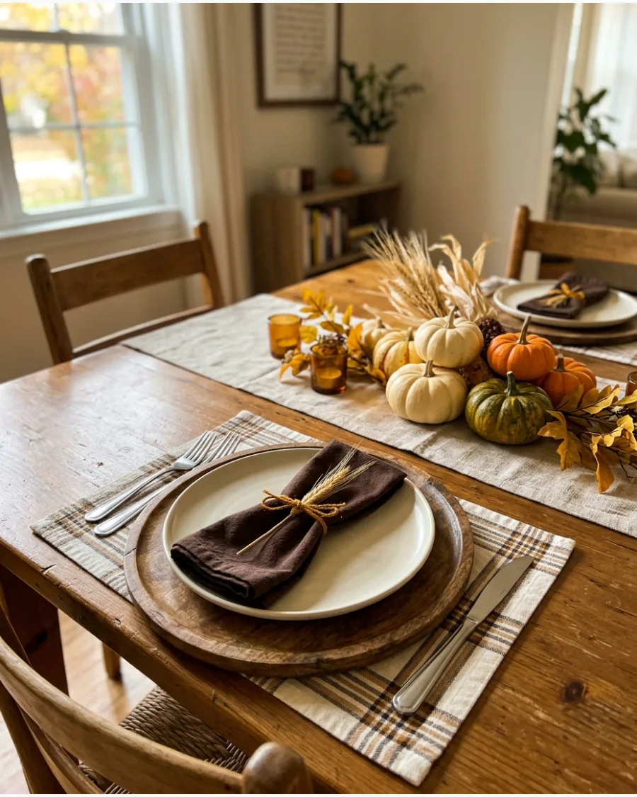 6. Cream and Brown Thanksgiving Table