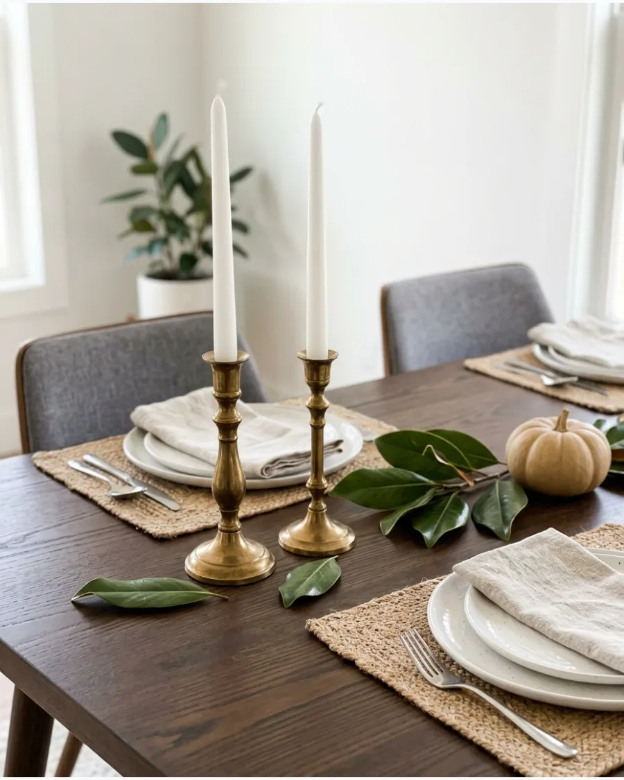 9. Simple Greenery and Brass Table