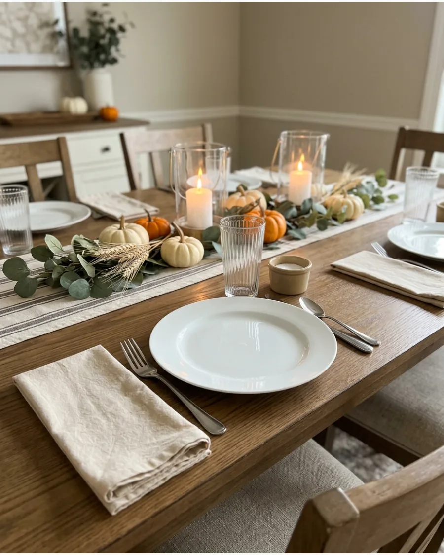 2. White and Beige Thanksgiving Table Setting