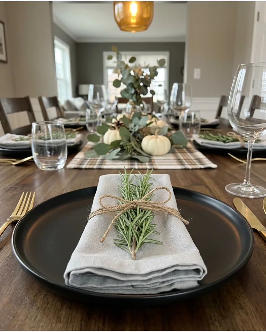 22. Twine and Rosemary Napkin Setting