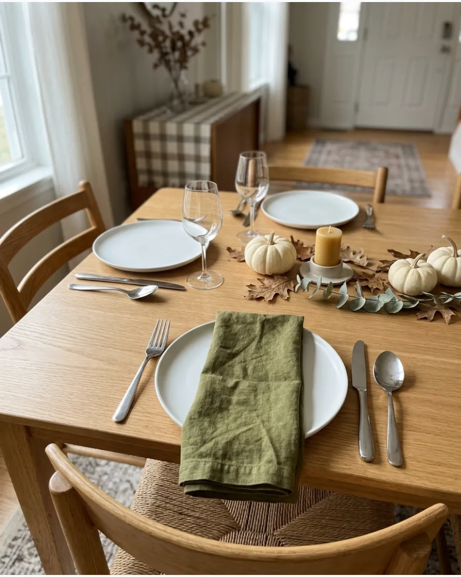 39. Olive Green Napkin Thanksgiving Setting