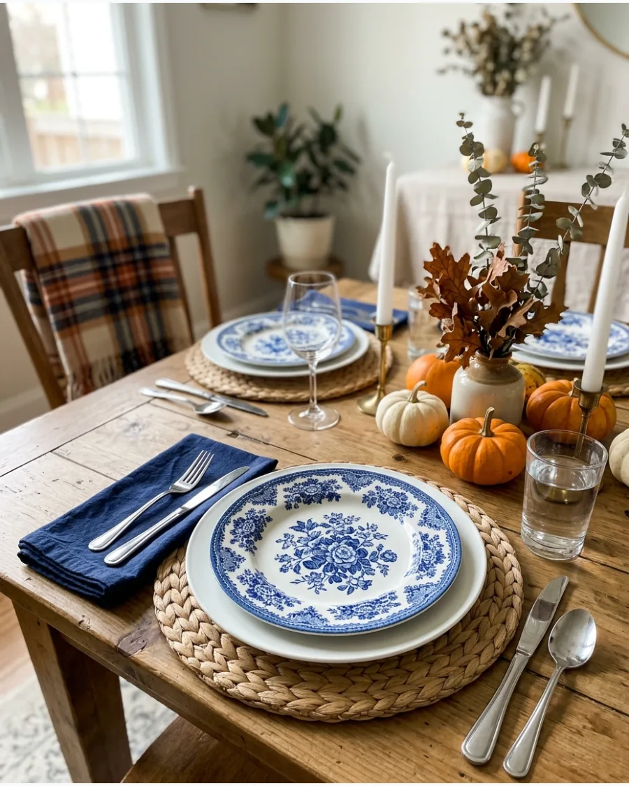 43. Blue and White Thanksgiving Place Setting