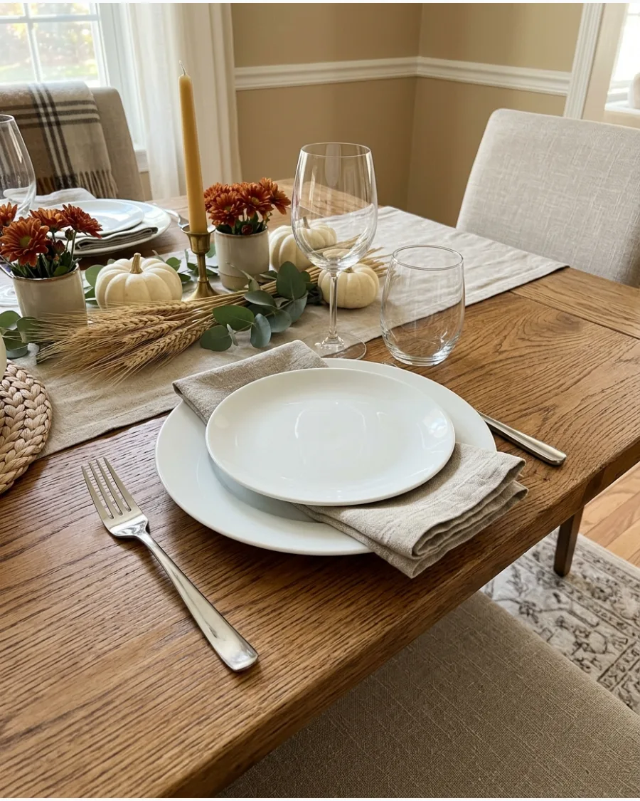 8. Simple Greige Thanksgiving Place Setting
