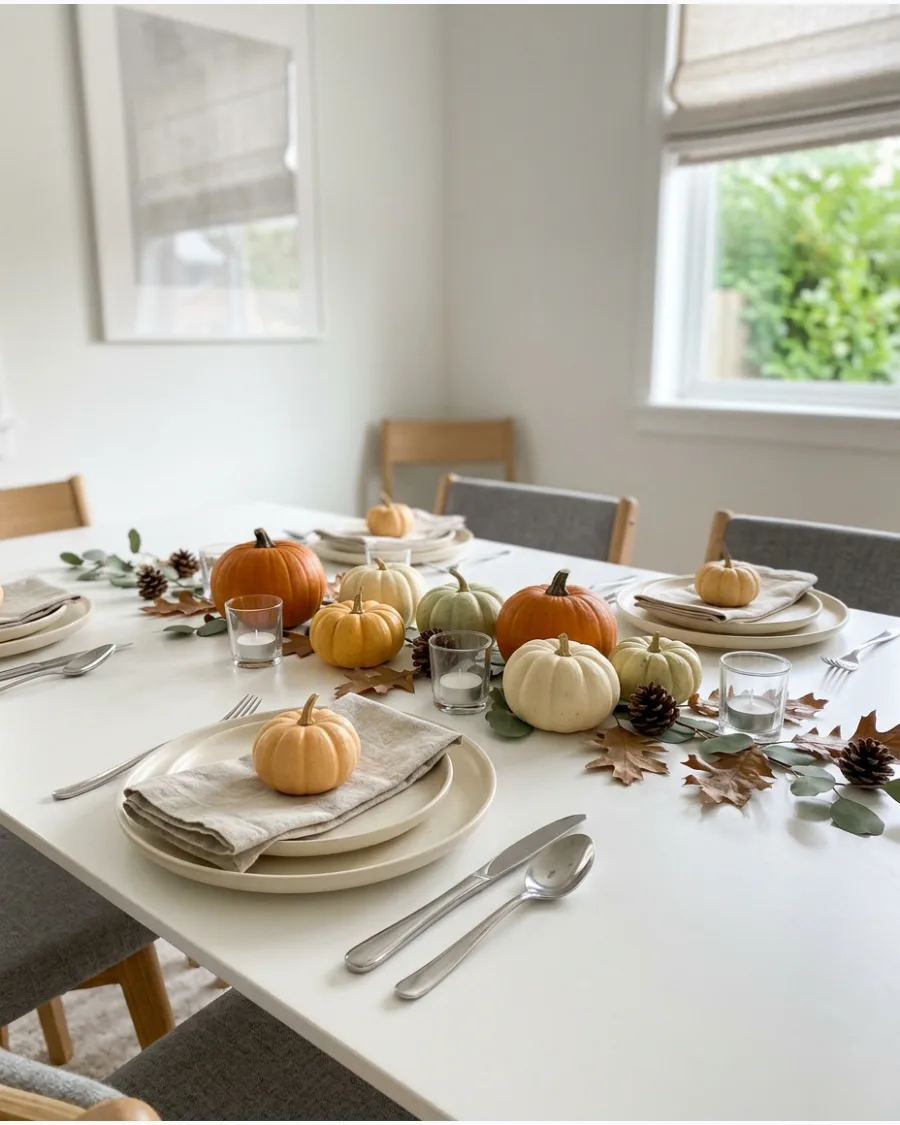 11. Mini Pumpkin Thanksgiving Tablescape